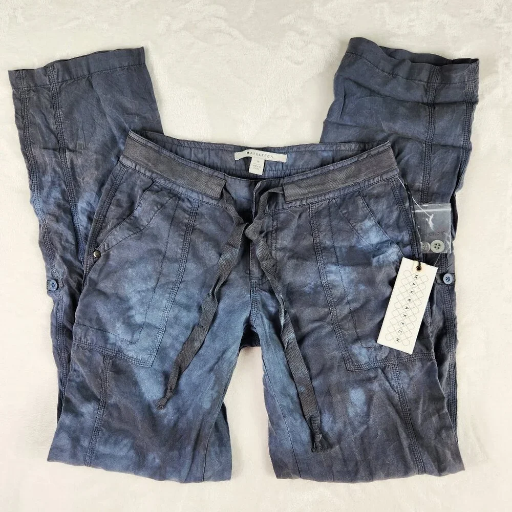 Marrakech Blue Gray Charlotte Roll Tab Tencil Pants Anthropologie - Picture 3 of 11